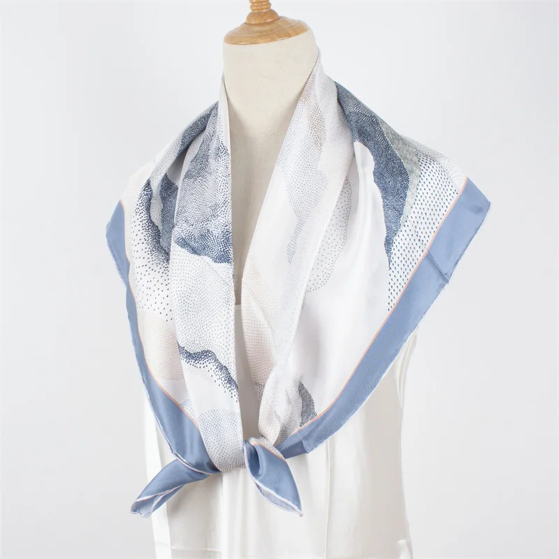 100% Twill Silk Scarf Wraps 14MM Fashion Printed Real Silk Neckerchief Necktie for OL 88X88CM