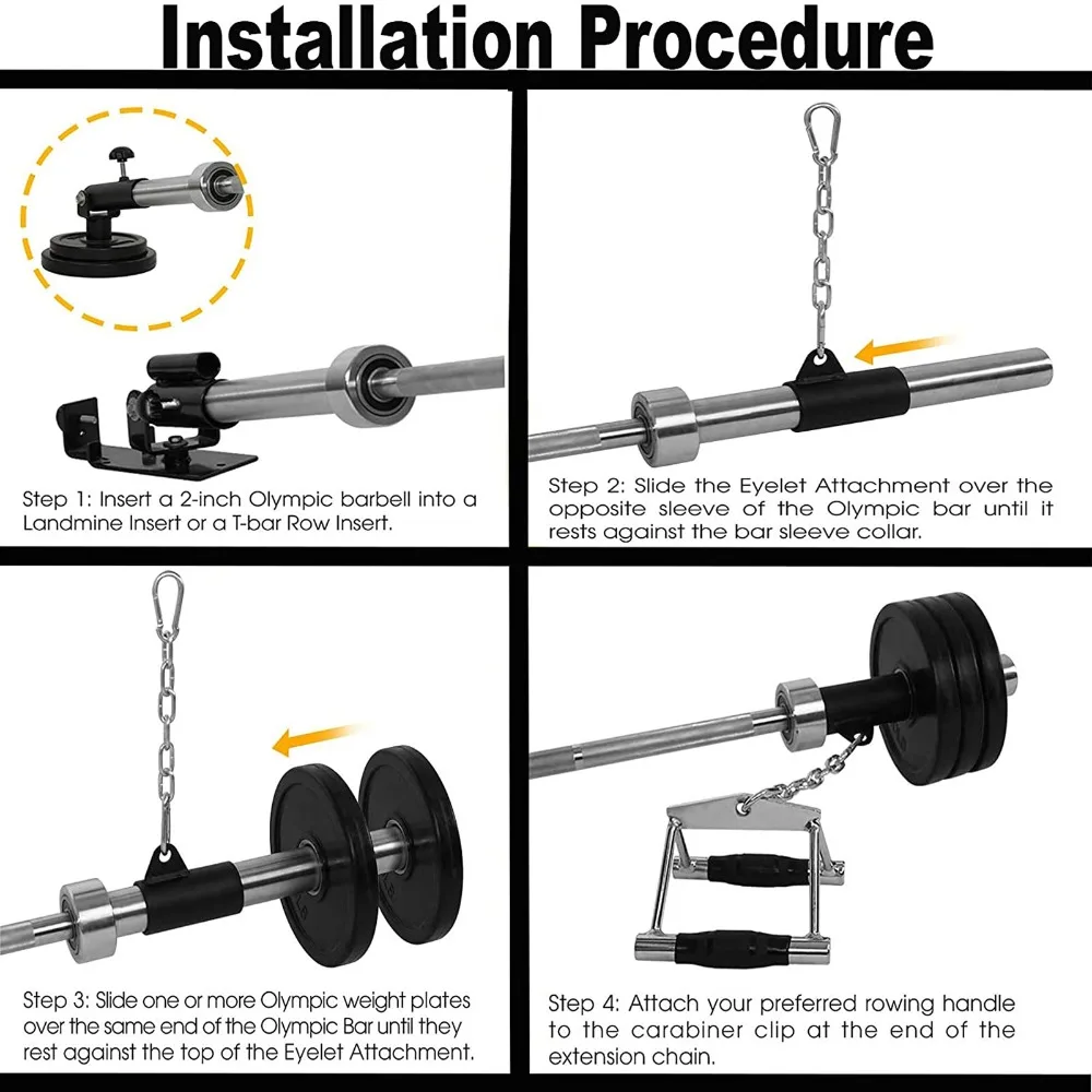 Post Insert Barbell Exercise Machine Attachments Solid Steel Chain Eyelet T Bar Row Handle Black Full Body Workout