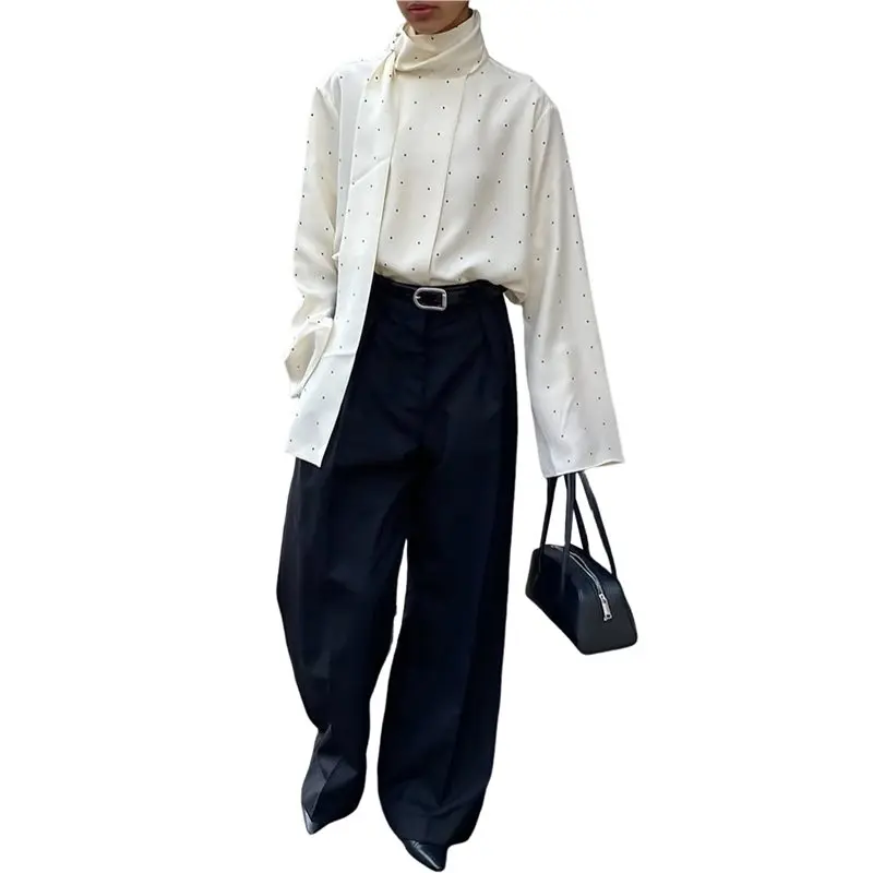 

Женская повседневная свободная однотонная базовая футболка с воротником-стойкой, длинными рукавами и манжетами на пуговицах, пуловер, блузка CYL