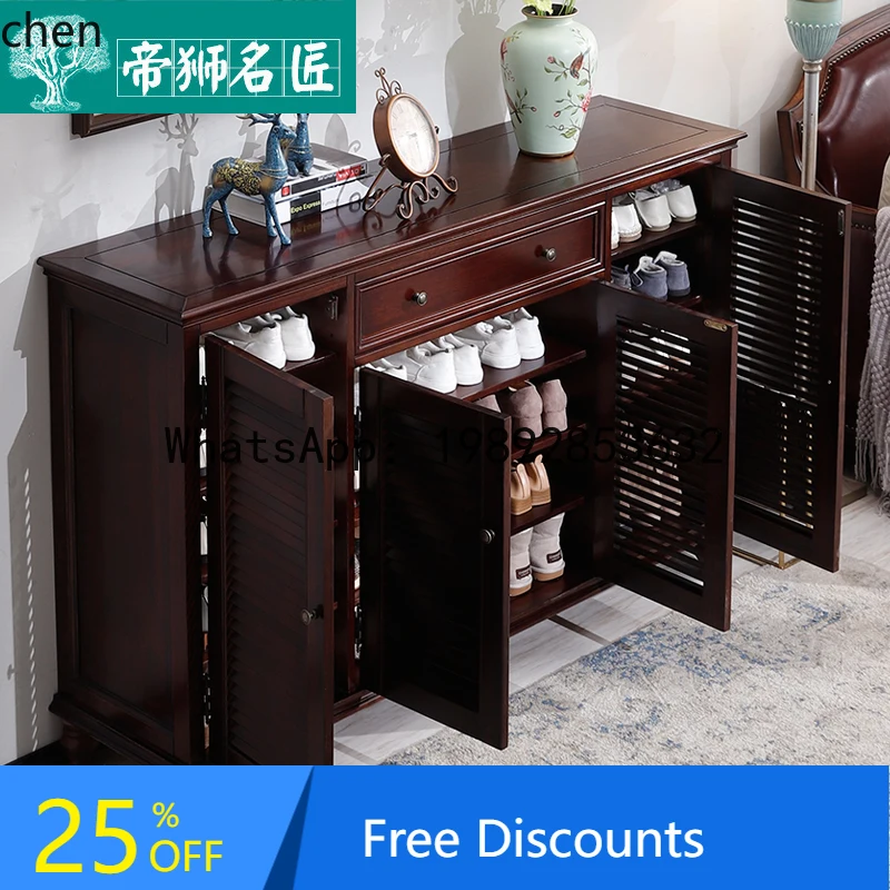 

shoe cabinet solid wood household foyer cabinet louver door multi-function opposite door large-capacity entrance cabinet