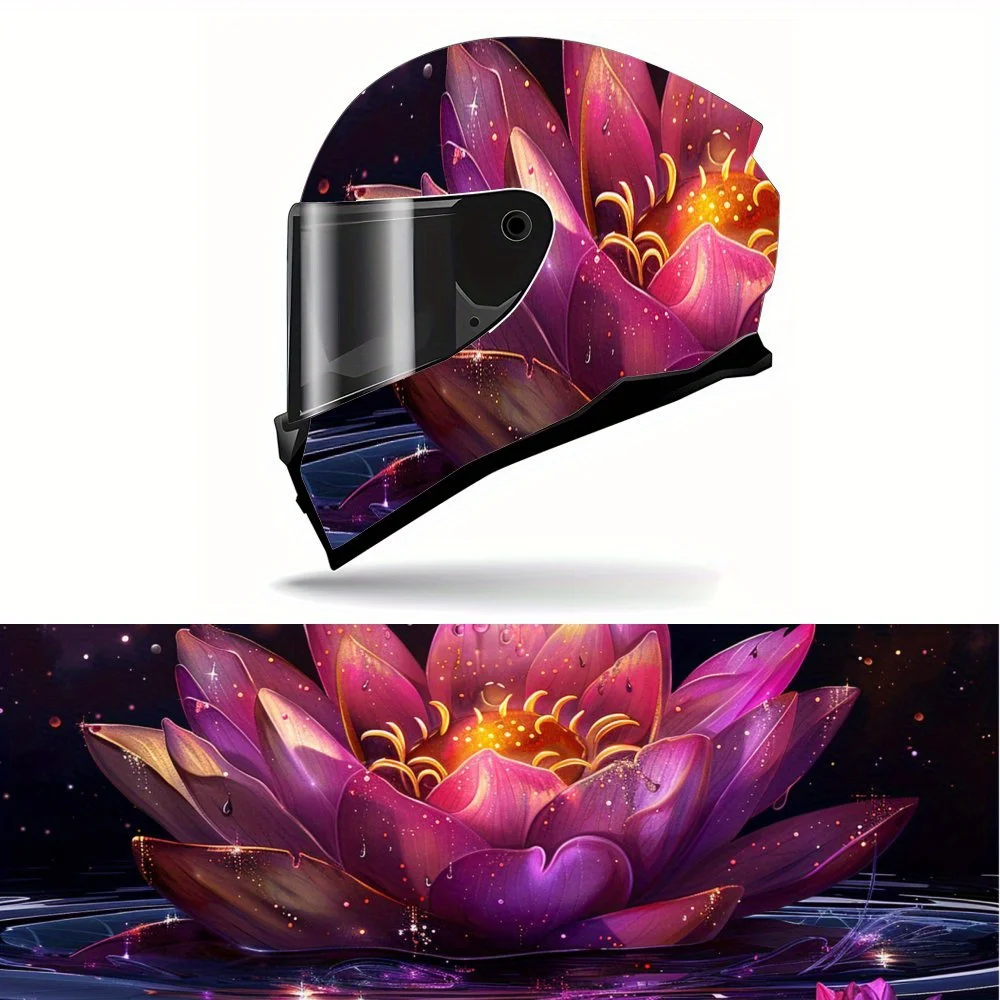 

Pink Water Lotus PVC Motorcycle Helmet Vinyl Wrap, Self-Adhesive Waterproof Sticker, Anti-Scratch Decorative Film for Full Face