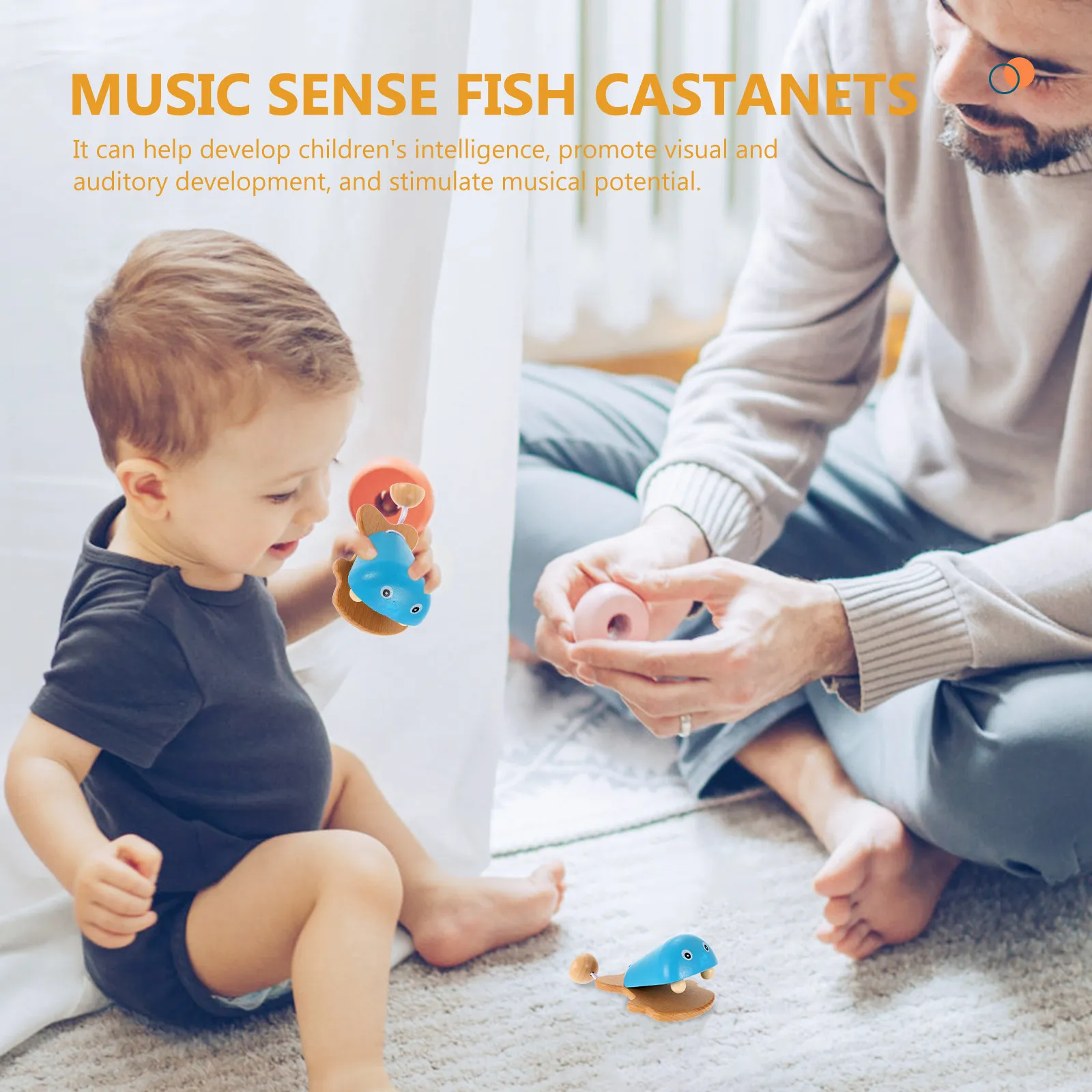 

2 шт. Детские деревянные кастаньеты в форме рыбки, гладкие, натуральные, развивающие, забавные, для домашнего использования, аксессуар для детей