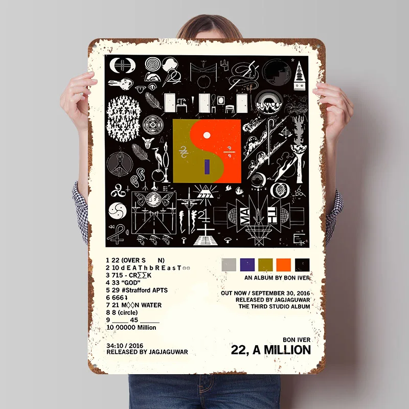 Bon Iver - 22 A Million Album Art Tinplate Poster Customized Wall Art Vintage Metal Signs Retro Tin Plaque for Decoration Room