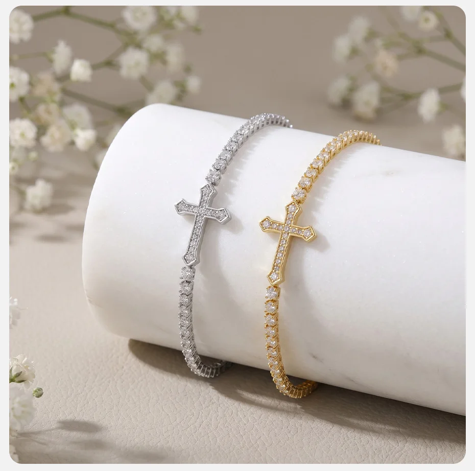 Vnox Luxus AAA Zirkonia Kreuz-Anhänger Tennisarmband für Damen Exquisites Elegantes Tennis-Handgelenksband Party Geburtstagsgeschenk – Detail 6