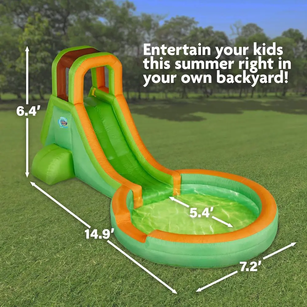 Iatable Single Ring Water Slide Park – Heavy-Duty for Outdoor Fun - Climbing Wall, Slide & Deep Pool – Easy to Set U