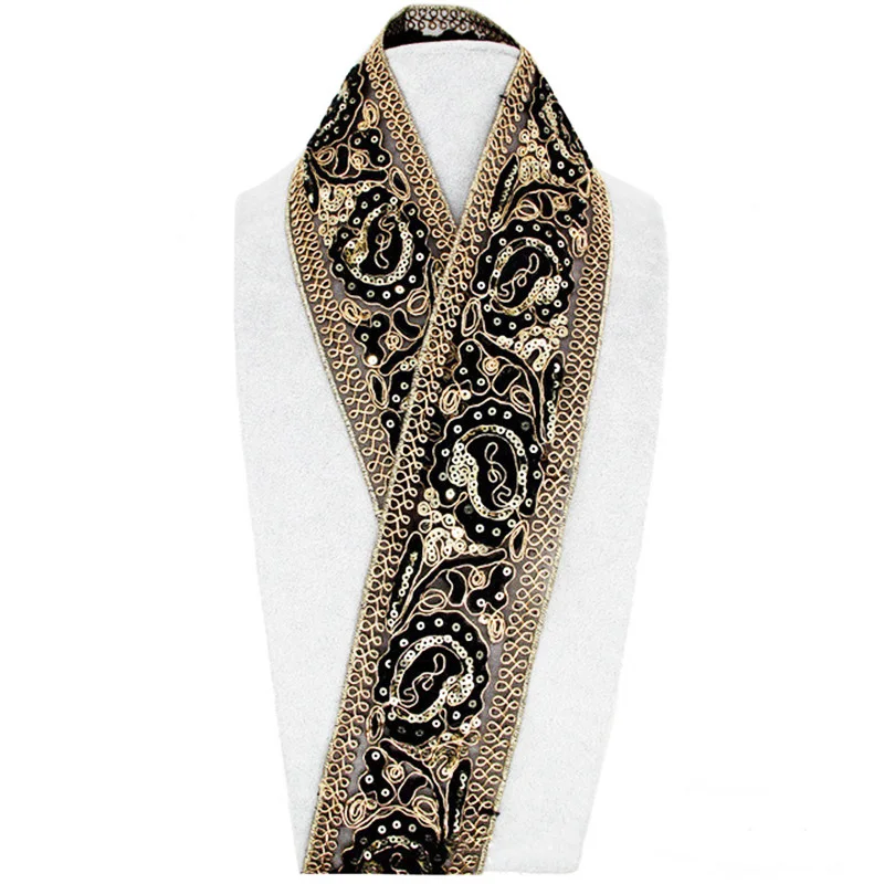 4 / 4.5 / 6 Cm Wide Ethnic Style Black And White Mesh Embroidery Clothing Lace Sequin Webbing Barcode Accessories