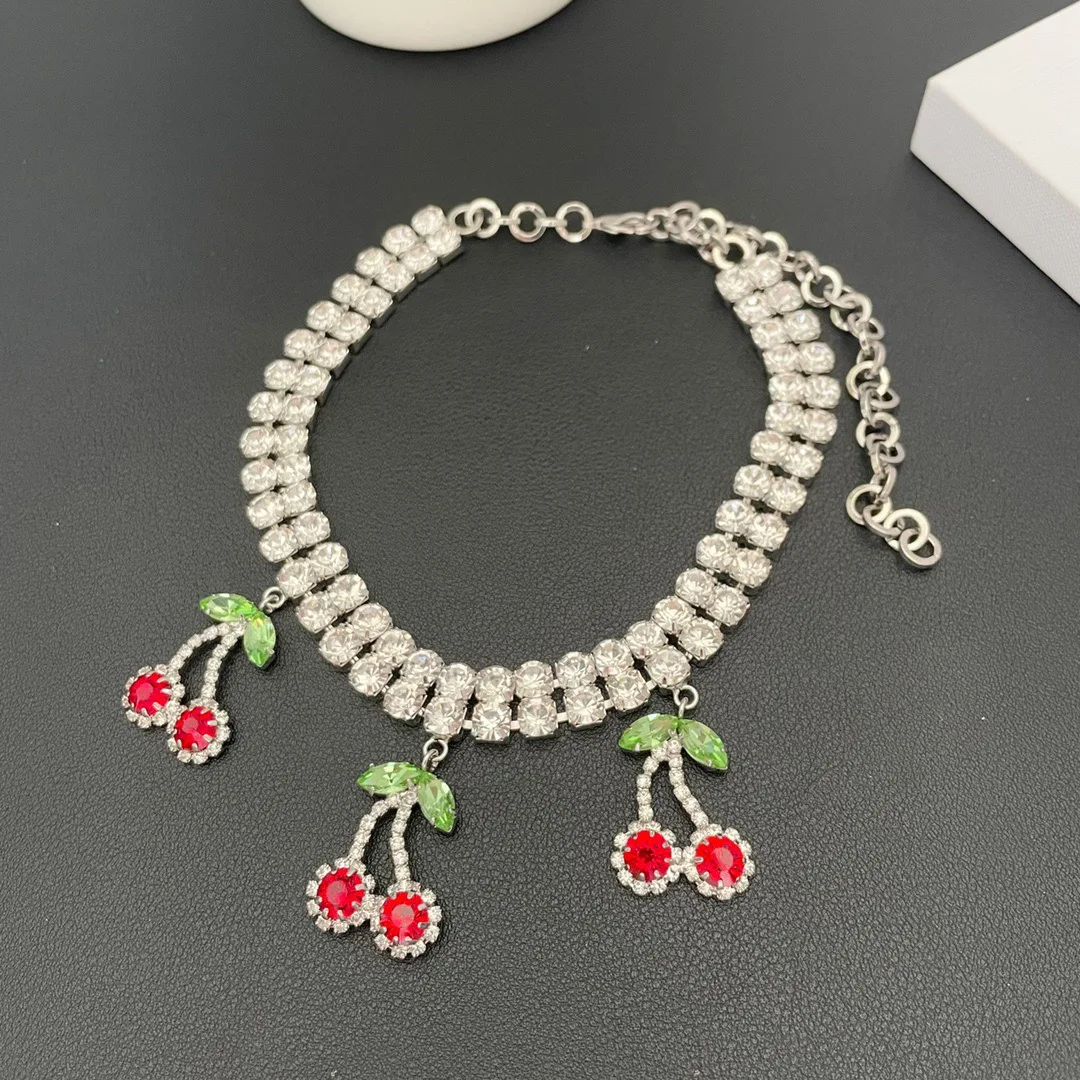 Necklace Temperament Light Luxury Fashion Exaggerated Double Cherry For Women Luxury Collares Para Mujer Collar Jewelry Collier