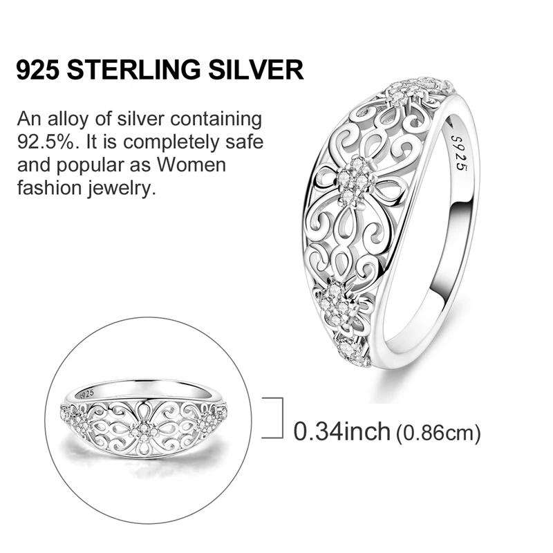 Women's 925 Sterling Silver Love Heart Sun Moon Star Iris Adjustable Ring