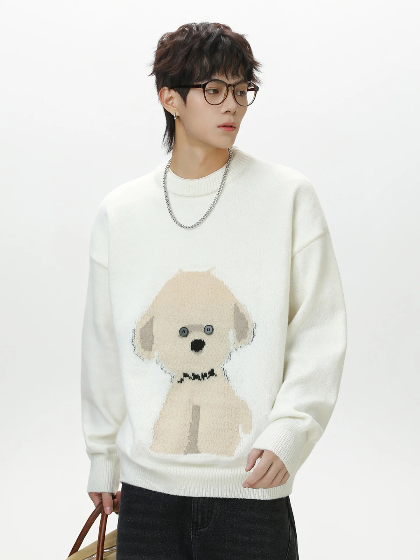 

Вязаный свитер с рисунком щенка, плюшевый искусственный олень, бархатный текстурированный пуловер, уютный пуловер с круглым вырезом с длинными рукавами для мужчин и женщин, мягкий повседневный топ