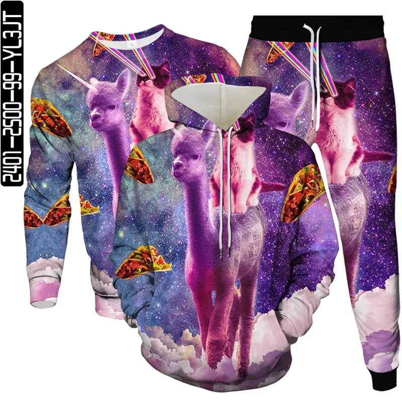 

3Pcs Hoodies Sweatshirt Pants Set Men Unicorn Alpaca Sloth Cat Animal Owl 3D Print Clothging Suit Male Outdoor Casual Tracksuit