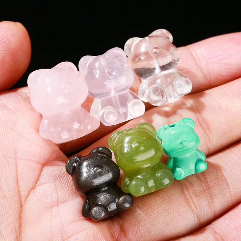 1 Pc Natural Stone Pink Quartz Obsidian Carved Cartoon Bear Bead With Hole For Jewelry Making Diy Necklace Bracelet Accessory