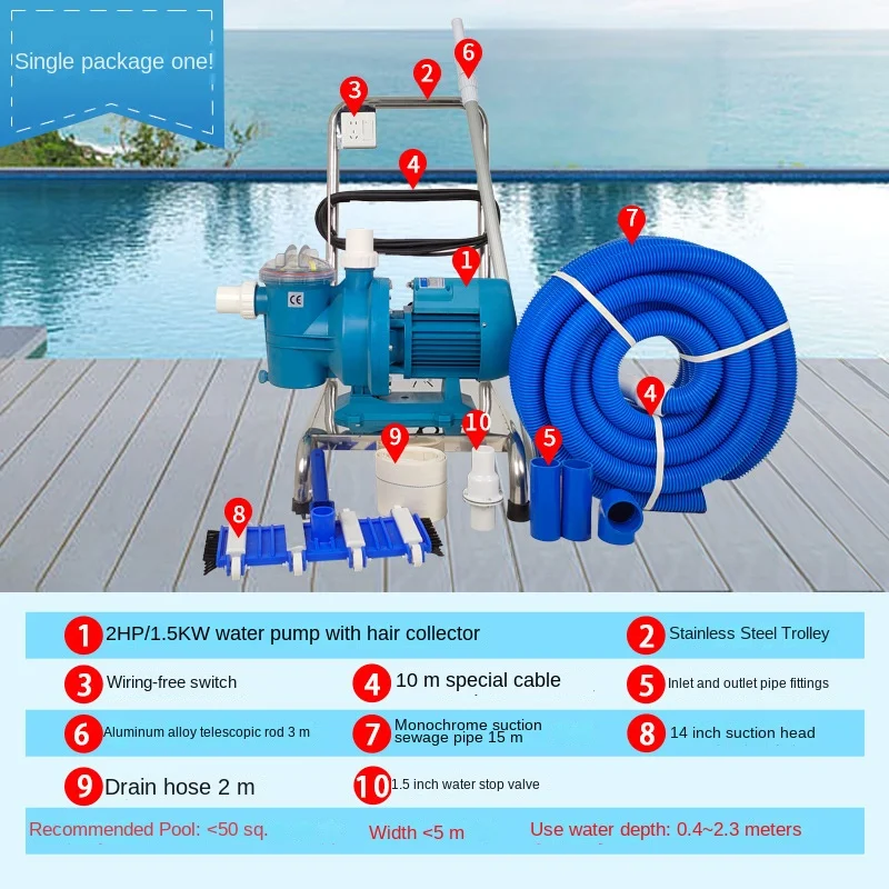 Aspirapolvere subacqueo per piscina ecologica, aspiratore per acque luride, per piscina, 100-200 litri, in plastica
