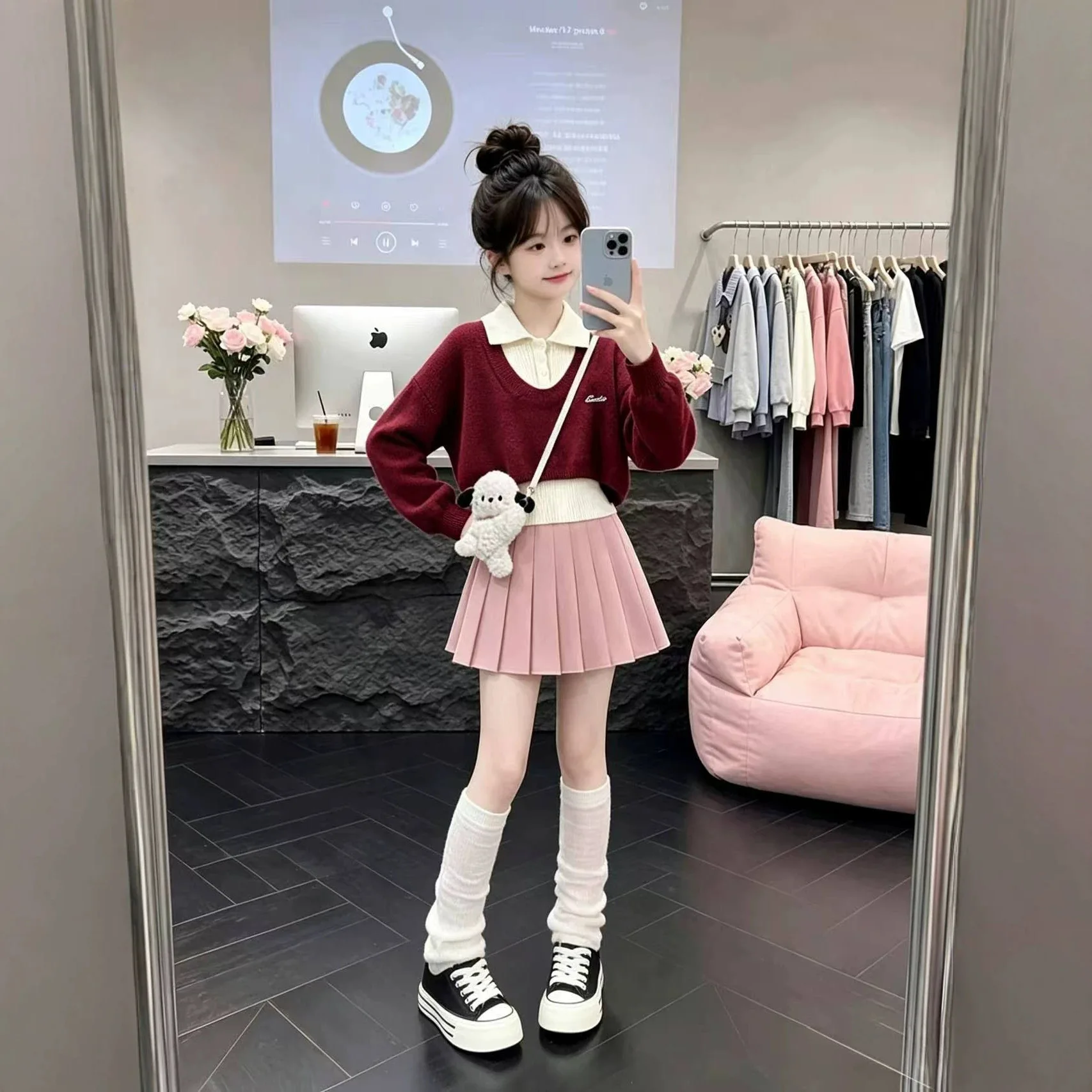 4 colors Autumn Winter Girls clothes 1PC Sweatshirt loose Mock Two- piece sweater or 1pc JK pleated skirt teens Kid 4 10 12 year