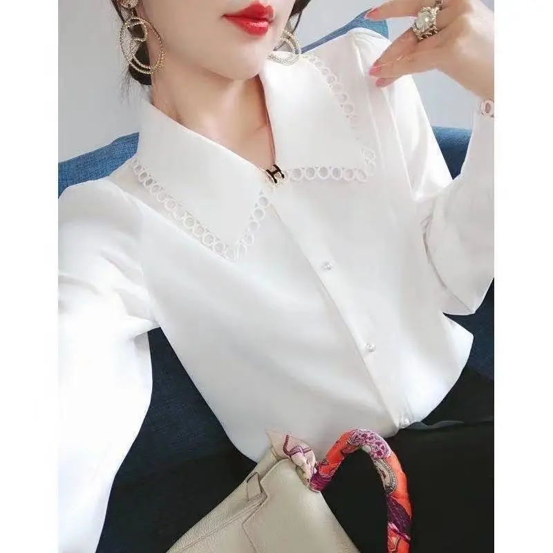 Spring New Style Chiffon Shirt Women\'s Fashion Age Reducing Fairy Style Top Western Style Small Shirt Long Sleeve OL Shirt