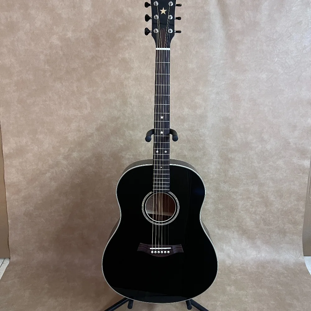 

6-String Black Acoustic Guitar Rosewood Fingerboard with A Five-pointed Star Design 20 Frets
