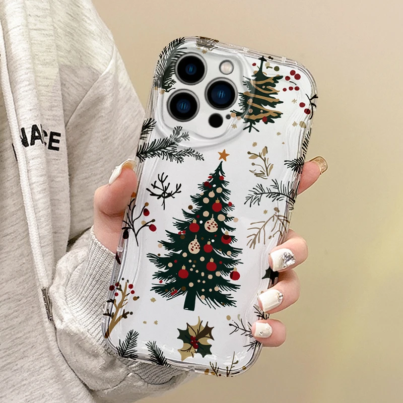 Cute Christmas Tree Snowman Graphic Phone Case For iPhone 16 Pro Max Case 15 14 13 12 11 8 7 Pro X XR XS Max TPU Dustproof Cover