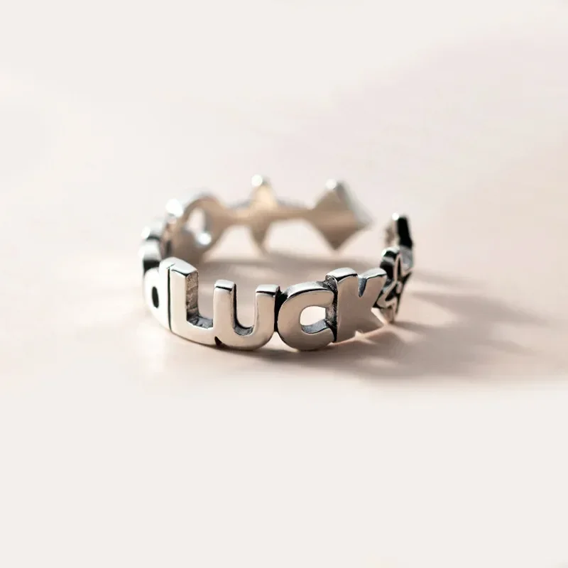 New Fashion Silver Color Open Finger Ring Letters Words Wish Wide Punk Stackable For Women Girl Jewelry Gift Dropship