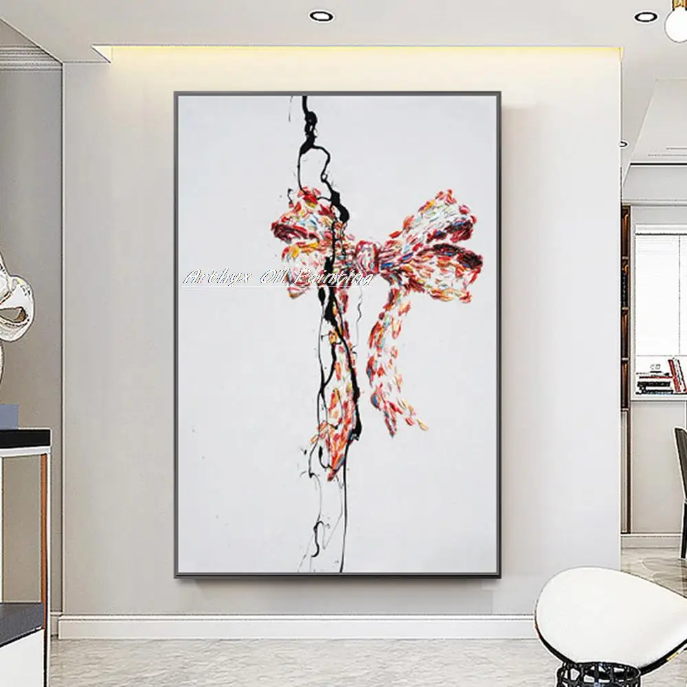 Arthyx Wall Paintings Handpainted Abstract Bowknot Oil Painting On Canvas,Modern Pop Art Picture For Living Room,Home Decoration