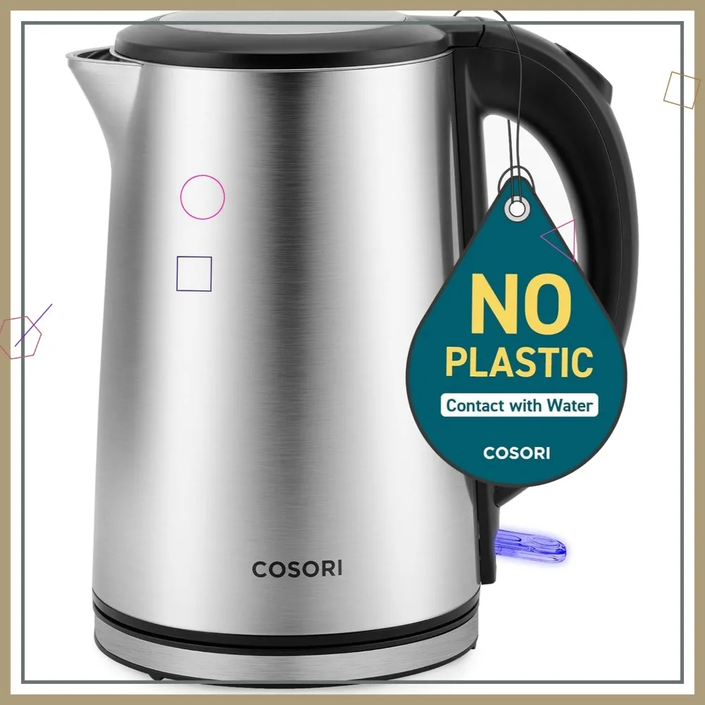 

Электрический чайник из нержавеющей стали, сохраняет тепло с двойными стенками, автоматическое отключение и защита от выкипания, 1,5 л, 1500 Вт, серебро