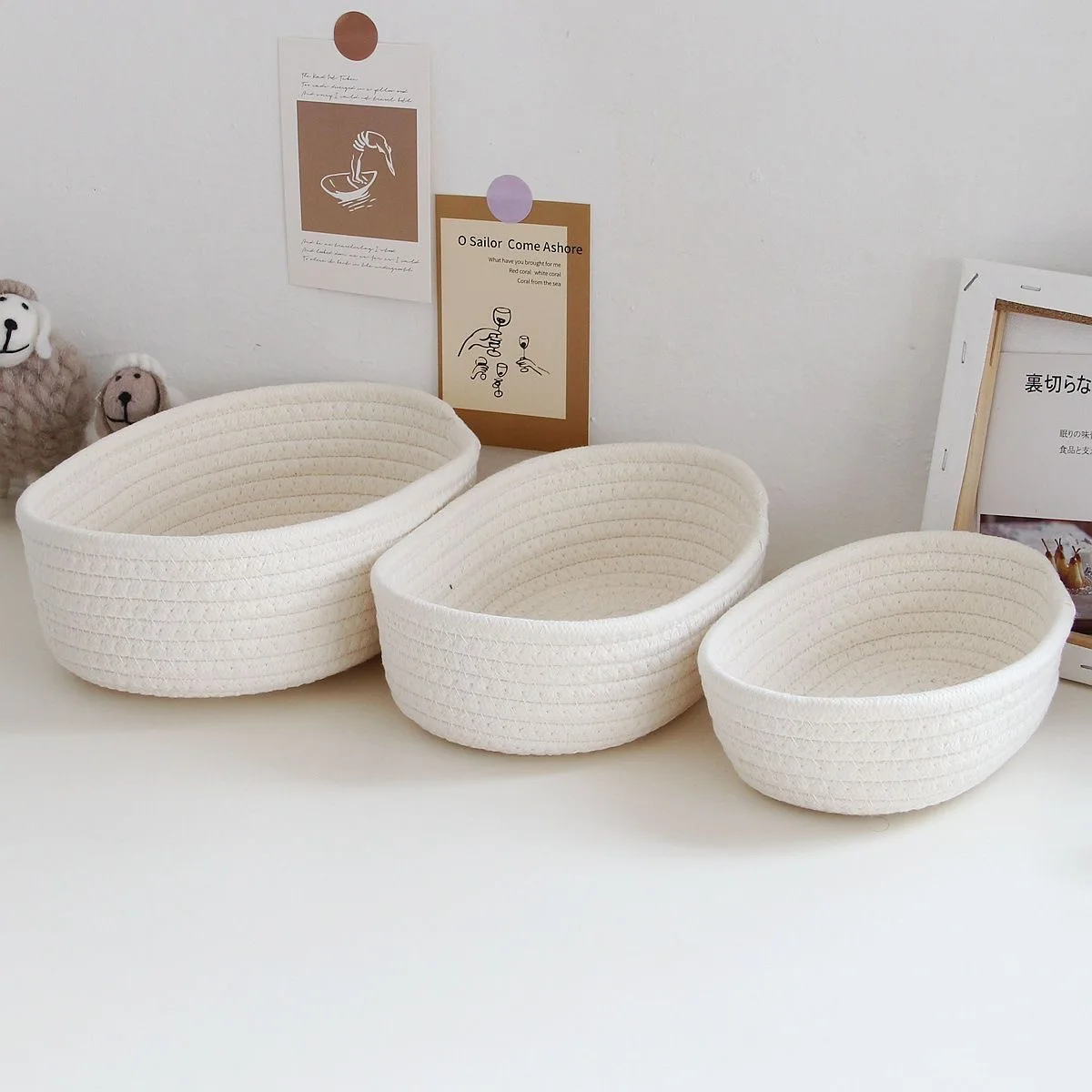 Cotton Rope Storage Basket Storage Box, Tabletop Miscellaneous Items, Cosmetics, Snacks, Foyer, Hand Woven Cotton Thread Storage