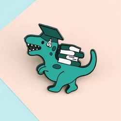 Funny Animal Enamel Pin Trendy Tyrannosaurus Learning Reading Books Dinosaur Brooches Men Women Cartoon Lapel Pins Badge Jewelry