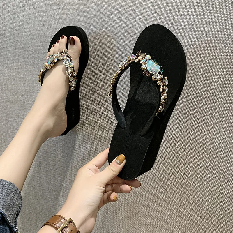 Shoes Low Slippers Women Summer Glitter Slides Shale Female Beach Rubber Flip Flops Fashion Pantofle On A Wedge Jelly Sabot Hawa