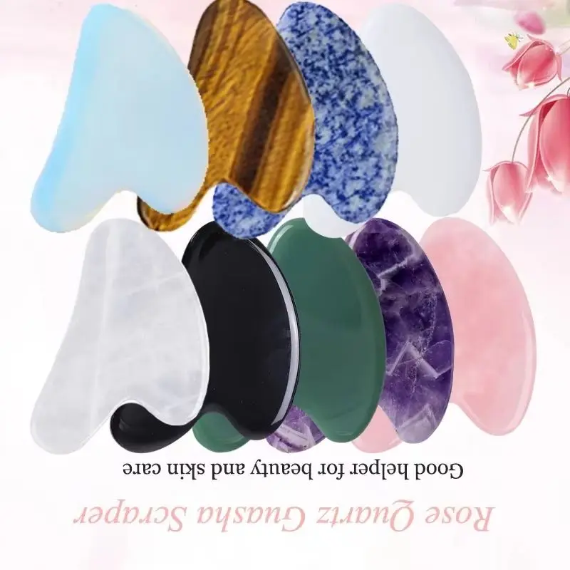 Natural Jade Crystal Heart-Shaped Scraping Board Crystal Gua Sha Board Face Beauty V-Shaped Jade Scraping Massage Tools