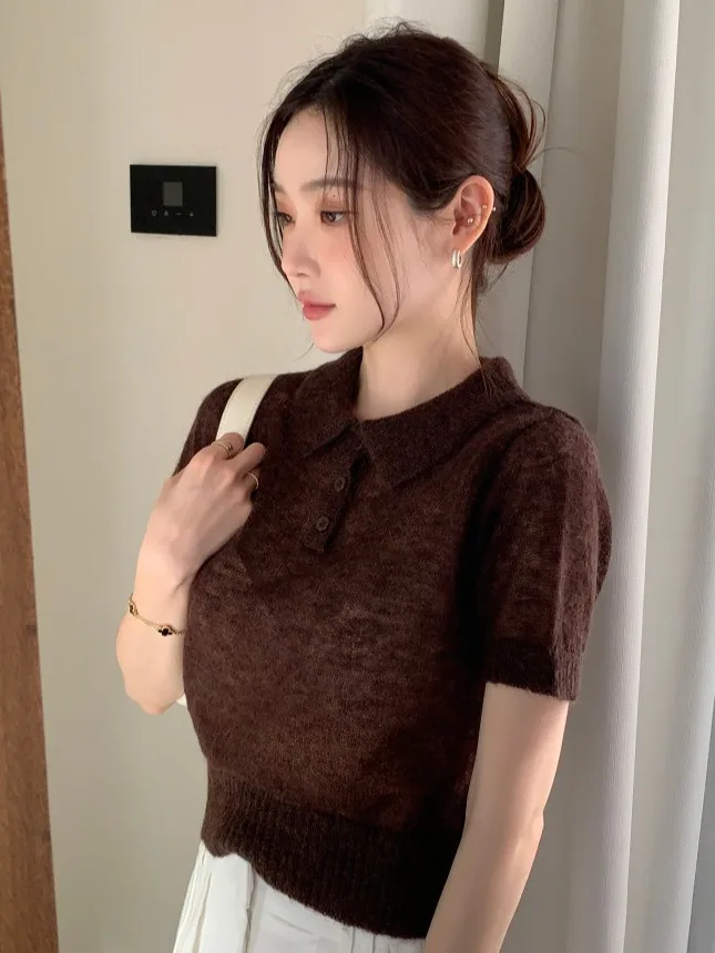 Ele ort Sve Top lavorato a maglia da donna Estate Nuovo colletto vintage Design sottile Sensation Faionable Coreano Sle Slim Fit