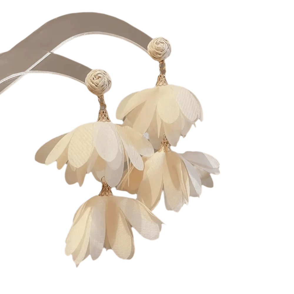 

Sweet Exaggerated Chiffon Flower Earrings Colorful Handwoven Fabric Tassel Earrings Boho Style Long Drop Earrings for Women