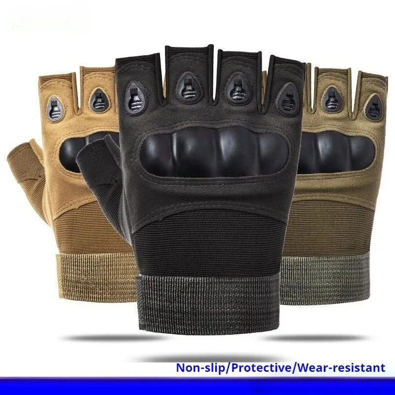 قفازات تكتيكية بمفصل صلب نصف اصبع للرجال للصيد القتالي والرماية وكرة الطلاء - بدون أصابع