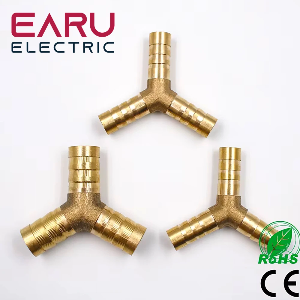 6-12mm BRASS Y Type Hose Joiner Piece 3 WAY Fuel Water Air Pipe TEE CONNECTOR Pneumatic Connect Plug Socket for Air Gas Oil