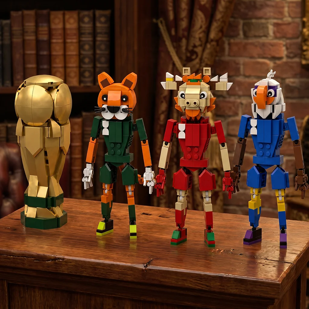 

2026 Global Football Mascot Building Blocks Golden Trophy Model Eagle Moose Cat Animal Figure Bricks Fans Gift Decor