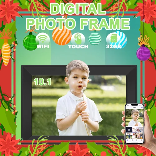 Marco de fotos Digital, marco de fotos WiFi de 10,1 pulgadas, 32G, 1280x800, pantalla táctil HD IPS, rotación automática, foto, regalo de Navidad decorativo