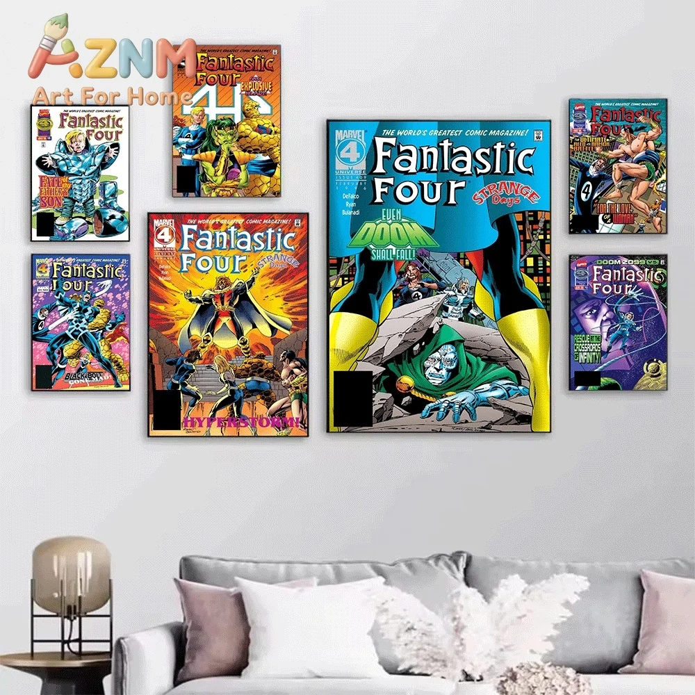 AZNM Fantastic Four Today The Tomorrow Man Vintage Comic Collage Canvas Wall Art Unframed Print, Superhero Poster for Bedroom