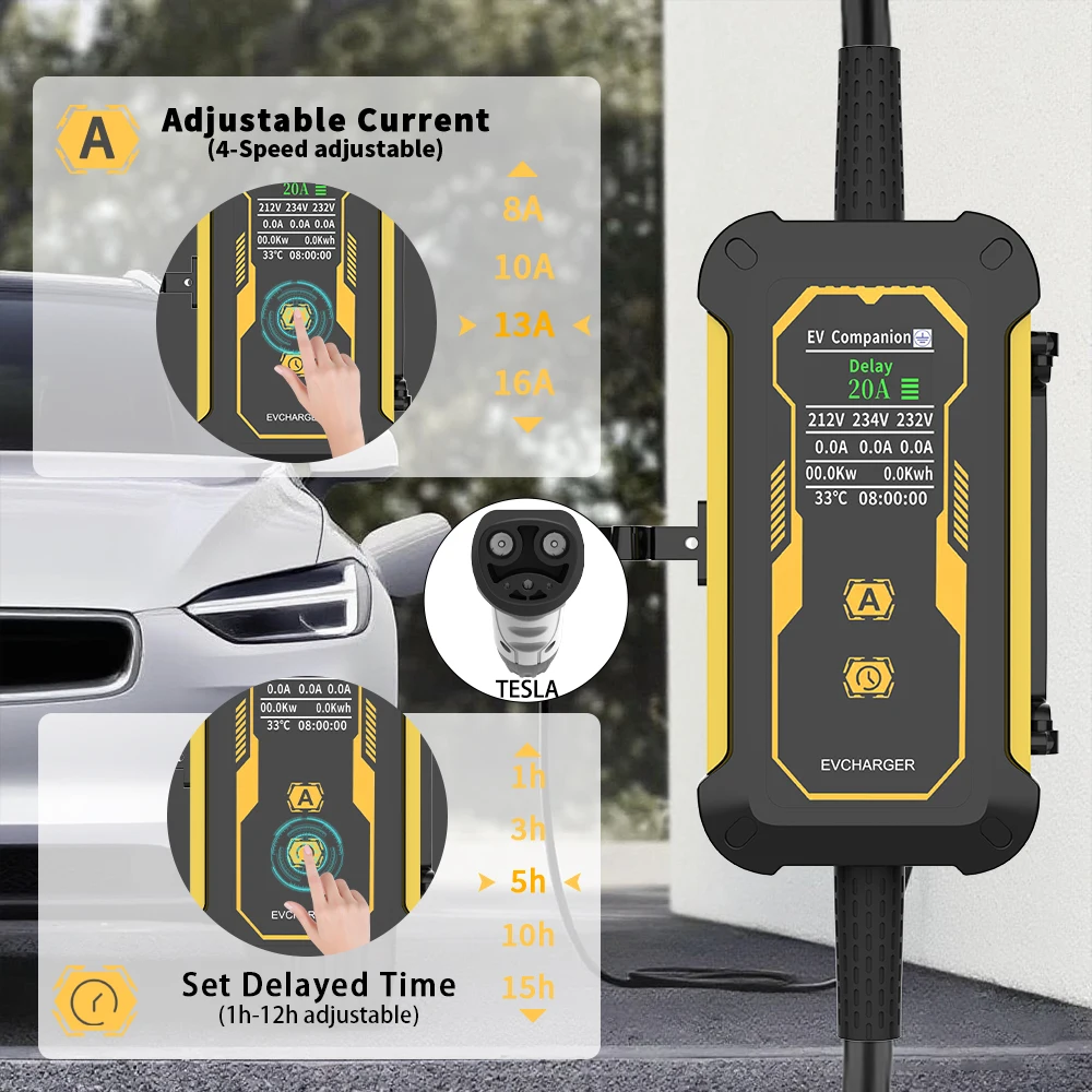Unirise 32A NACS EV cargador portátil para 3,5 kW/7 kW Tesla caja de carga de coche enchufe de la UE cargador de coche eléctrico para Tesla modelo Y/3/X/S