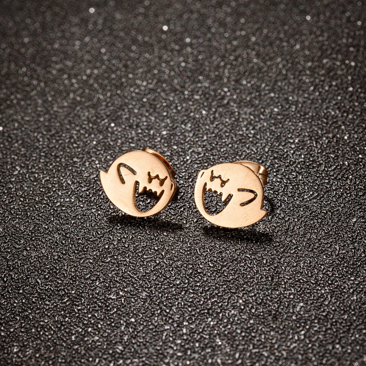 Woman\'s Cute Tiny Earrings Stud Silver Black Gold Rose Gold Color Lovely Ghost Simple Style Daily Wear Jewelty Ins Gift