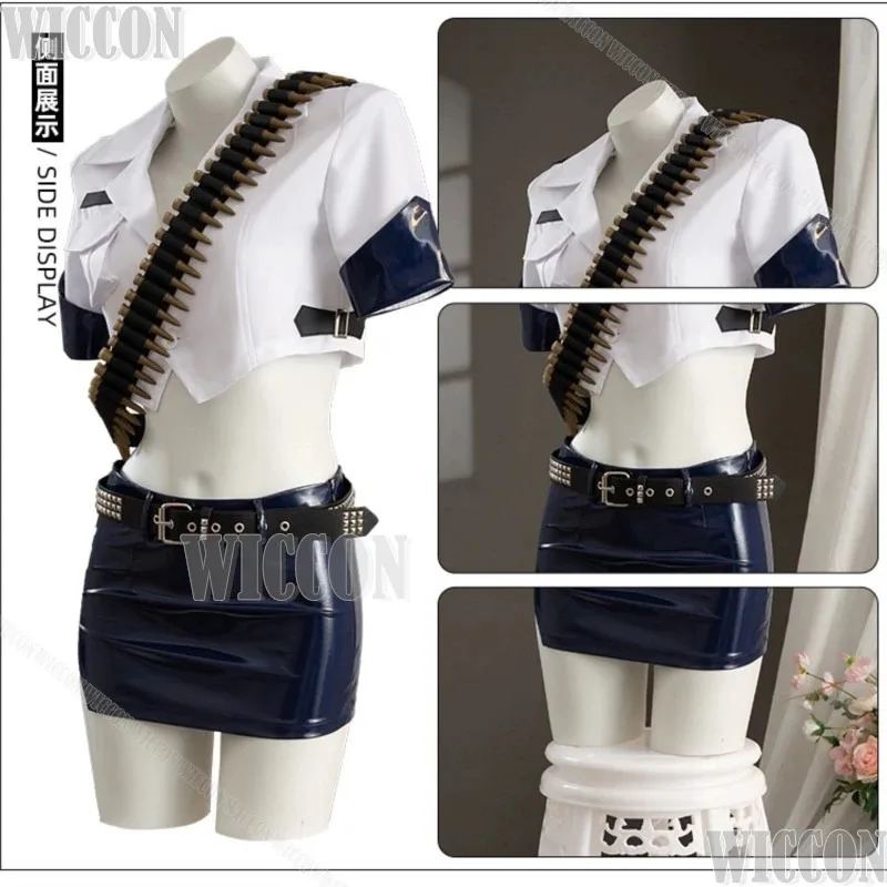 

asdh8@Panty Policewoman Uniform Anime Panty&Stocking with Garterbelt Cosplay Full Set Hat Shirt Skirt Girl Women Wig Prop Custom
