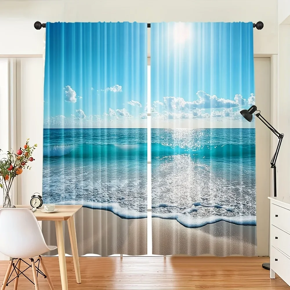 Vibrant Ocean Sunrise Curtains Waterproof Beach Window Drapes for Living Room Home Decor