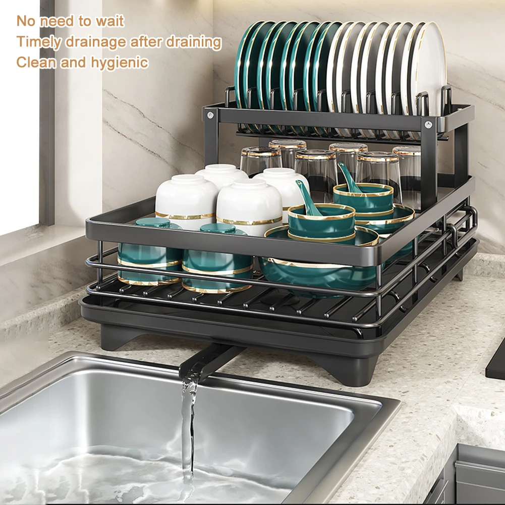 

Dish Rack With Drainboard Space Saving Metal Anti Rust Counter Dishes Drain Dryer Racks Kitchen Accessories