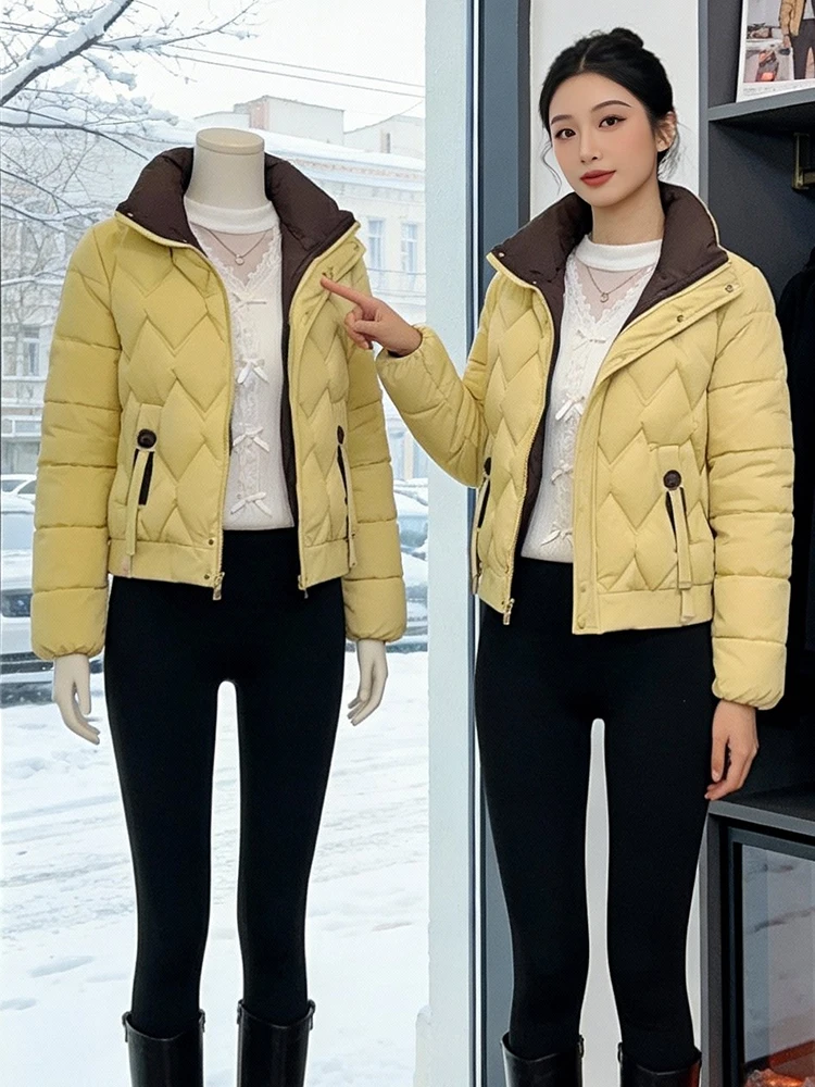 

Утепленная хлопковая куртка-пуховик для женщин: уникальное зимнее пальто в корейском стиле, свободный крой, длинный рукав
