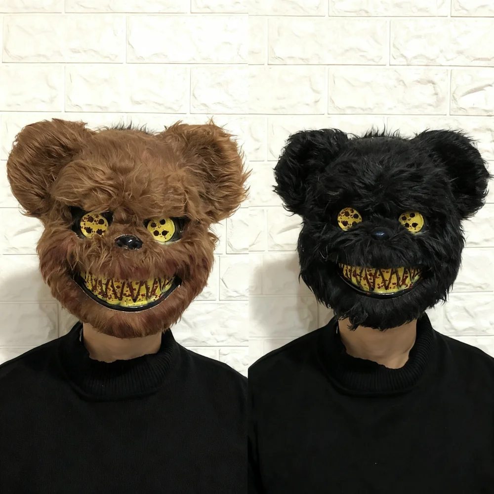 Black/Brown Plush Bear Cartoon Cosplay Face Mask Bear Head Cover Carnival Costume Props Dance Mask Fancy Halloween Party Stage