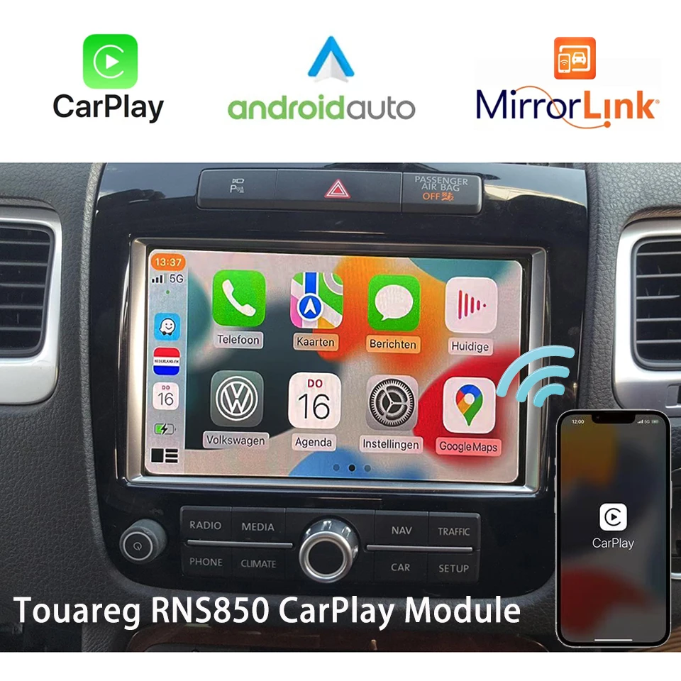 Wireless WIFI Apple Carplay Retrofit Solution For Volkswagen Touareg RNS850 Dashboard Android Auto Navigation Media Upgrade