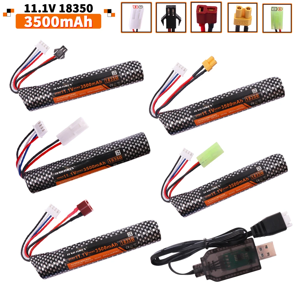 11.1V 3500mAh 18350 Li-ion Battery with USB Charger for Water Ball Automatic Toys Gun Toys Parts 3S Soft Bullet Gun Battery