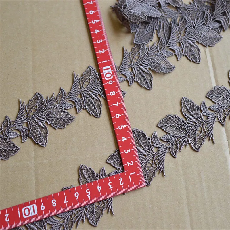 20meters Brown Leaf Trim Lace Fabric Soluble Polyester Chemical French Edge Lace Trimmings for Curtain