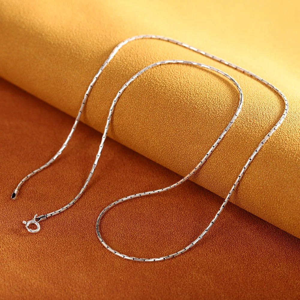 Bamboo Joints Women Chains Necklaces 1.2MM Super Thin Glossy Silver Links Chains 925 Sterling Silver Accessory for Pendants