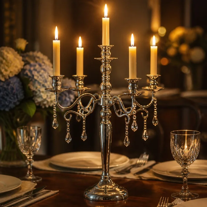 Five Head Candle Holder Electroplated Wrought Iron Style Wedding Aisle Marker Decoration Prop Metal Candelabra