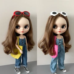 1Pcs Blythe Clothes Off-shoulder Denim Jumpsuit High Waist Pants Streetwear Overalls for Blyth OB24 Azone 1/6 Doll Accessories