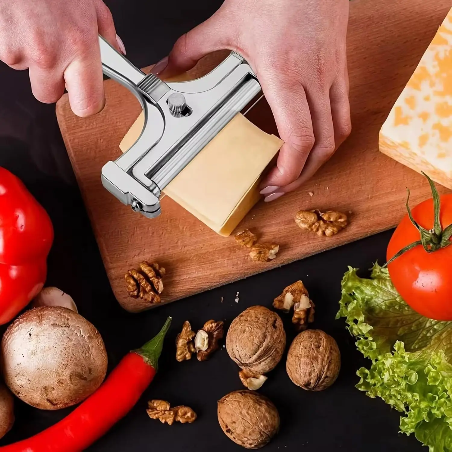 2PCS Stainless Steel Wire Cheese Slicer Adjustable Cheese Cutter Comes with 8 Wires Perfect for Cheddar, Mozzarella and Gruyere