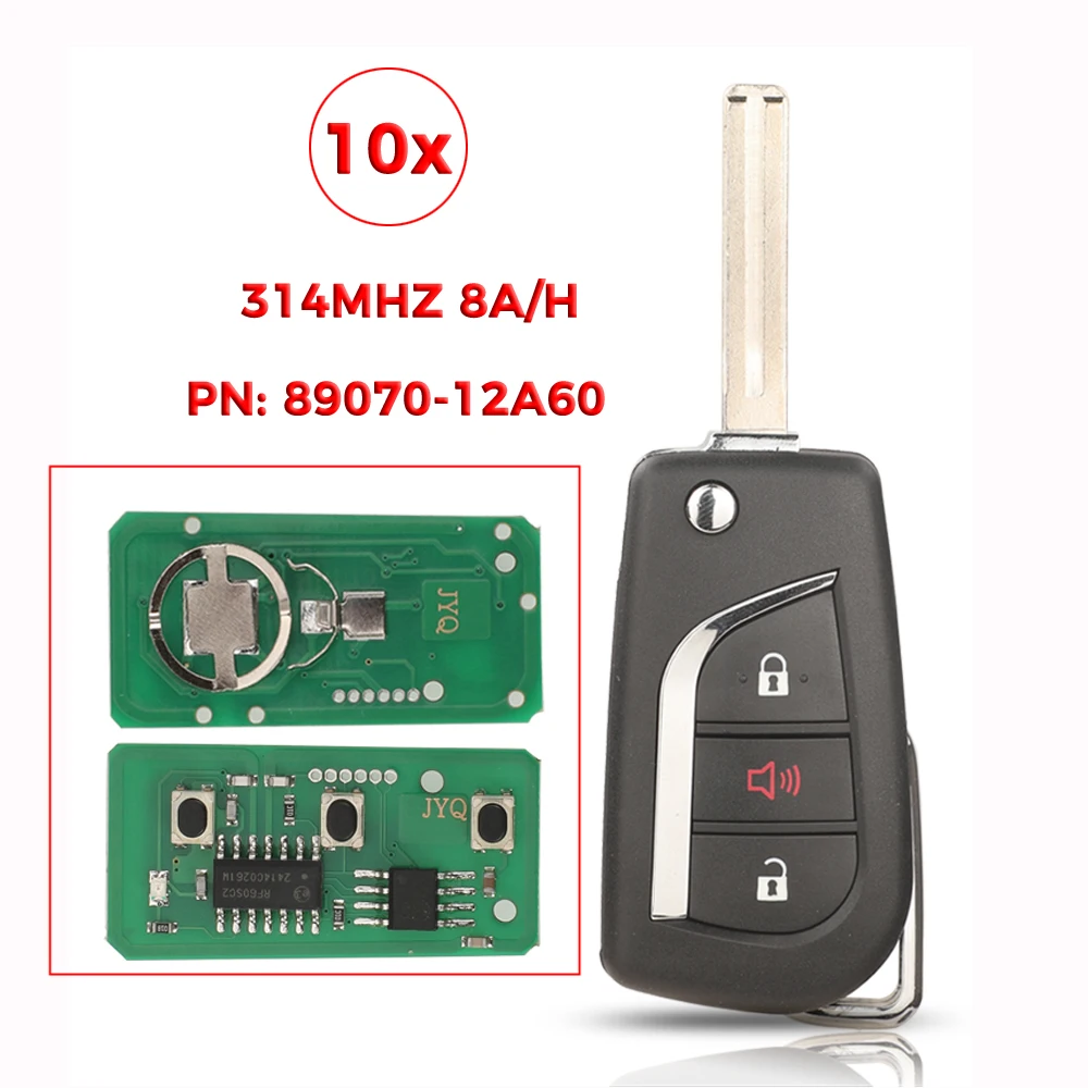 

jingyuqin 10pcs For Toyota Vios Hilux RAV4 Yaris 2013-2015 Remote Car Key Control PN: 89070-12A60 HYQ12BEA 8A-H 314MHZ 3Buttons