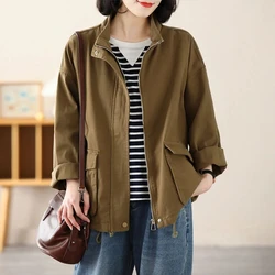 Autumn Winter Women Solid Casual Solid Lapel Coat Cardigan Sweatshirt Loose Student Tees Retro Pocket